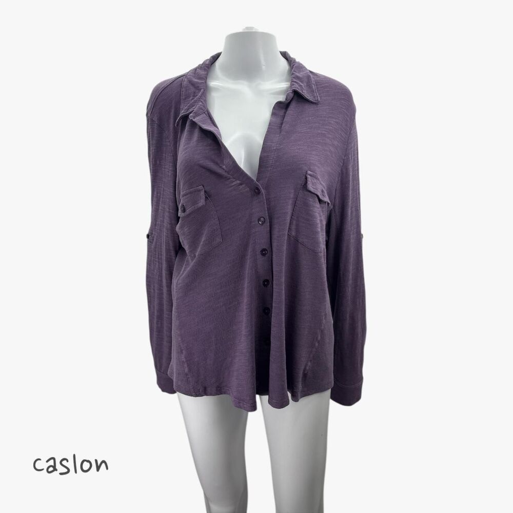 Caslon Women's Oversized Button Up Shirt in Purple Size XXL Lounge Preppy Boho